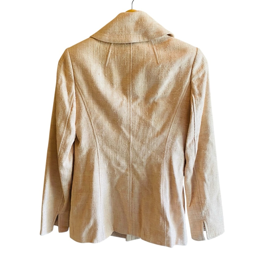 CARLISLE 100% Silk Peach Textured Double Button Blazer Jacket - Picture 2 of 10